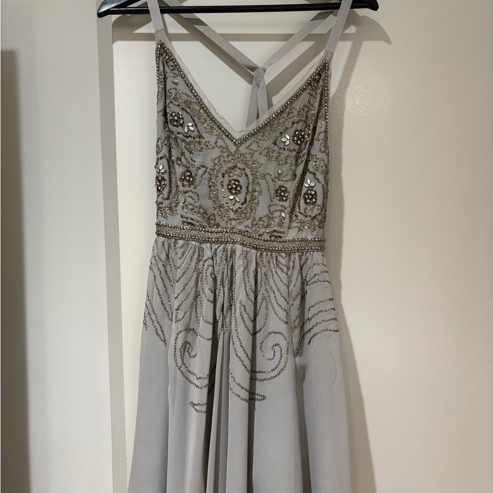 Kimchi Blue Elegant Gray and Gold Embellished Dress